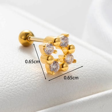 1 Piece Simple Series  Geometric Copper Gold Color Zircon Women's Stud Earrings h5 